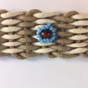 Women’s Woven Beige Beaded Belt With Tassels S